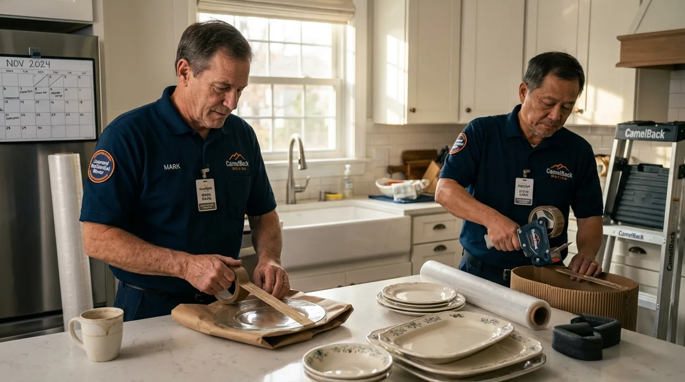 Professional crew packing kitchen dishware in Etowah, TN